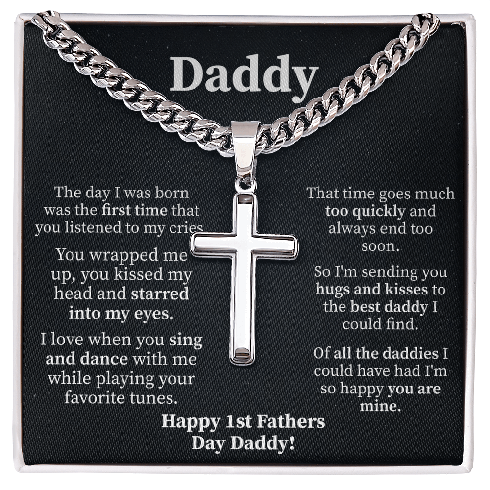 Daddy Cuban Link Chain with Engraved Artisan Cross - Beauty Belliss